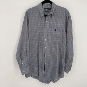 RALPH LAUREN BLUE PLAID YARMOUTH 100% COTTON LONG SLEEVE BUTTON UP SHIRT 16.5/33